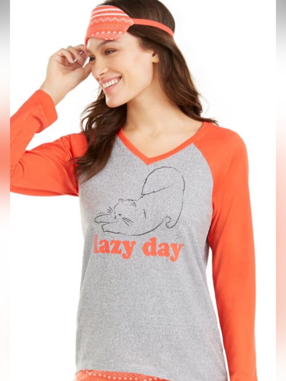 NWT Jenni  Women's Lazy Day' Long Sleeve V-Neck Top - Orange/Grey